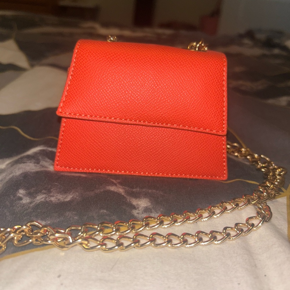 Forever 21 Bold Orange Mini Bag with Gold Chain